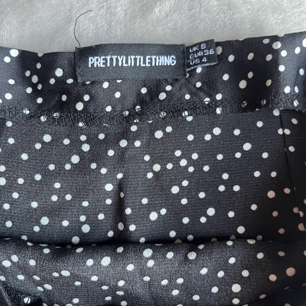 PLT- Petite Black Polka Dot Satin Asymmetric Skirt